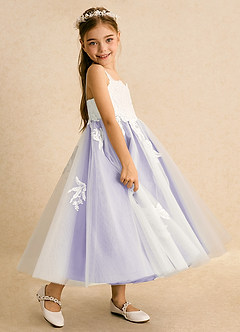 Azazie Coraline Jurken voor bloemenmeisjes A-Lijn Jurk van Kant Ivoor Lila image5