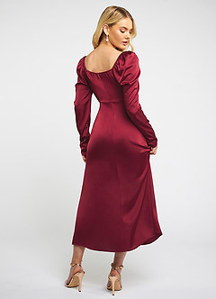 Aspen Burgundy Satin Long Sleeve Midi Dress image4