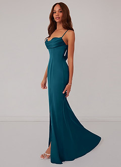 Barbie ♥ Azazie Bridesmaid Dresses Ink Blue Mermaid Corset Stretch Satin Dress image4
