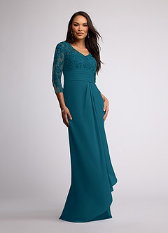 Azazie Joan Mother of the Bride Dresses Ink Blue Sheath V-Neck Lace Chiffon Dress image1