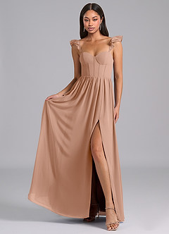 Azazie Denisse Jurken voor bruidsmeisjes Jurk van Chiffon met A-Lijn Ruches Champagne Roos image4