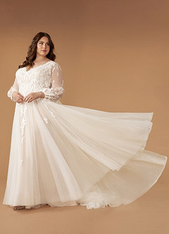 Azazie Anadia Vestidos de novia Vestido de Blanco Diamante Champán de Tul de Corte en A con Cuello en V image7