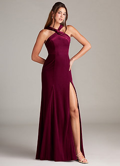 Azazie Rue Bridesmaid Dresses Cabernet A-Line Pleated Velvet Dress image4