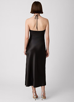 Cayley Black 100% Washable Silk Halter Lace Maxi Dress image4