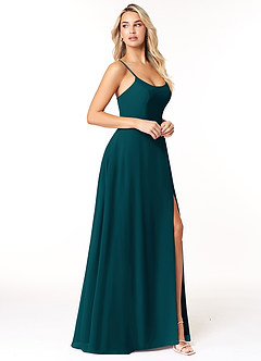 Azazie Moira Robes de demoiselle d'honneur Robe Trapèze en Mousseline de soie Décolleté Vert Pin image4