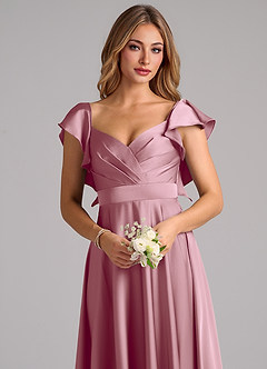 Azazie Leilani Bridesmaid Dresses Vintage Mauve A-Line Ruched Stretch Satin Dress image5