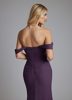 Azazie Luiza Bridesmaid Dresses Plum Mermaid Off the Shoulder Chiffon Dress image3