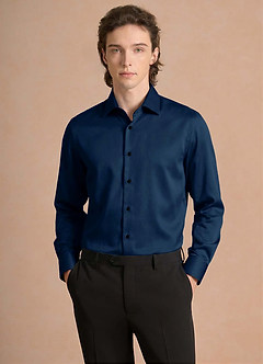 front Julian Dark Navy Stretch Satin Dress Shirt