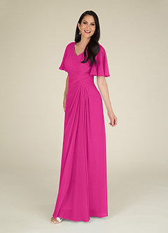 Azazie Morning Glory Final Sale Agave A-Line V-Neck Ruched Chiffon Dress image3