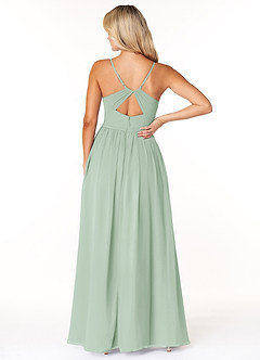 Azazie Dominic Bridesmaid Dresses Agave A-Line V-Neck Pleated Chiffon Dress image2