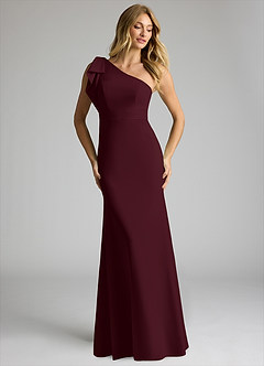 Azazie Rinna Bridesmaid Dresses Cabernet Mermaid One Shoulder Stretch Crepe Dress image3