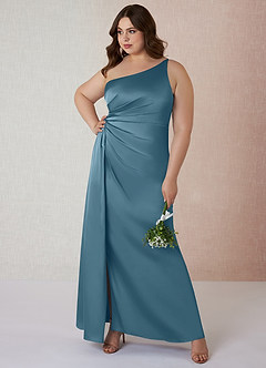 Azazie Mika Bridesmaid Dresses Bermuda Sheath One Shoulder Stretch Satin Dress image8