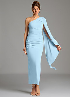 Azazie Jana Robes de demoiselle d'honneur Robe Fourreau en Jersey extensible de qualité supérieure Manche longue Bleu Ciel image6