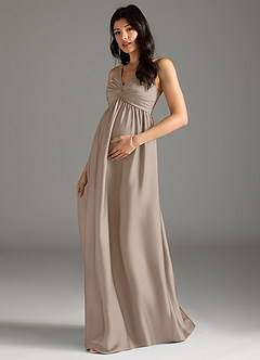 Azazie Yetta Maternity Bridesmaid Dresses A-Line Pleated Stretch Satin Floor-Length Dress image1