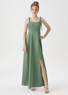 Azazie Rosey Junior Matcha A-Line Sweetheart Neckline Stretch Satin Dress image5