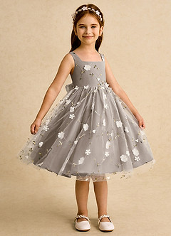 Azazie Bean Flower Girl Dresses Taupe Ball-Gown Sleeveless Tulle Dress image4