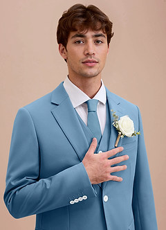 front Ethan Steel Blue Refined Weave Suit Jacket