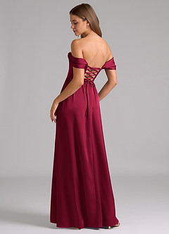 Azazie Hattie Bridesmaid Dresses Burgundy A-Line Corset Stretch Satin Dress image2