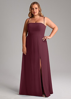 Azazie Wren Vestidos de damas de honor Vestido de Cabernet de Gasa de Corte en A Convertible con Corte Lateral image14