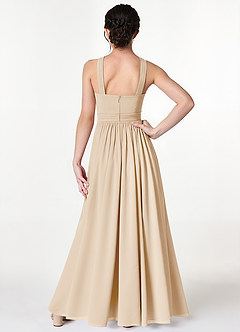 Azazie Jiya Junior Champagne A-Line Pleated Mesh Dress image2