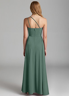Azazie Maron Junior Eucalyptus A-Line Pleated Stretch Satin Dress image4