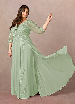 Azazie Noella Mère de la mariée Robes Robe Trapèze en Mousseline de soie Col V Dentelle Vert Sauge image11