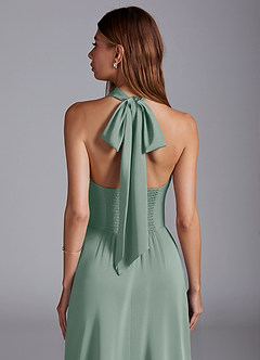 Azazie Myra Jurken voor thuis passen Jurk van Stretch Satijn met A-Lijn Hoge Kraag Agave image2