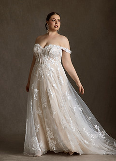 Azazie Florentina Vestidos de novia Vestido Blanco Diamante Champán de Tul de Línea A con Corazón Lentejuelas image15