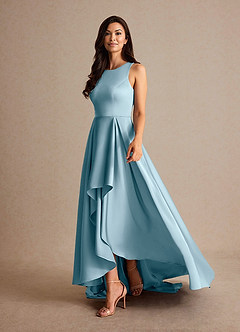 Azazie Niles Mother of the Bride Dresses Moody Blue A-Line Trains Stretch Satin Dress image3