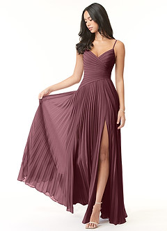 Azazie Vini Bridesmaid Dresses Sangria A-Line V-Neck Pleated Chiffon Dress image1
