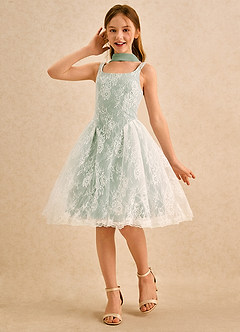 Azazie Cubbie Junior Formal vestidos de niña de las flores Vestido de Salvia Polvorienta de Encaje de Corte en A image1