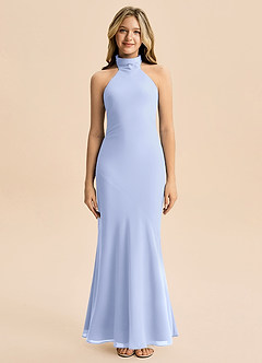 Azazie Velli Junior Meerjungfrau-Linie Hoher Kragen Chiffon Kleid Eis image3