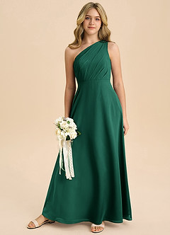 Azazie Phaedra Junior Emerald A-Line Pleated Chiffon Dress image8