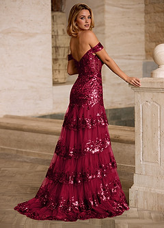 Jenna Red Ruffled Glitter Mermaid Prom Dress image8