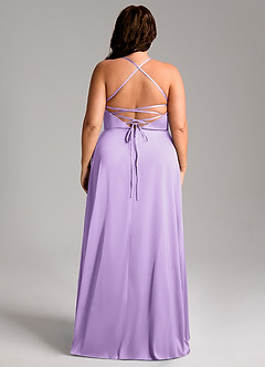 Azazie Mei Bridesmaid Dresses Lilac A-Line V-Neck Stretch Satin Dress image8