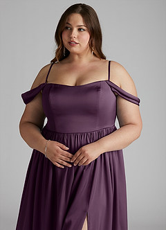 Azazie Morana Final Sale Plum A-Line Off the Shoulder Stretch Satin Convertible Dress image15