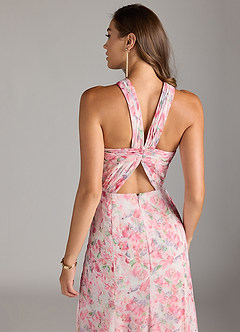 Azazie Rue Bridesmaid Dresses Abstract Watercolor Floral A-Line Halter Chiffon Dress image2