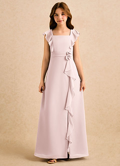 Azazie Soso Girls Formal Flower Girl Dresses Blushing Pink A-Line Pleated Chiffon Dress image3