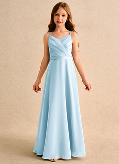 Azazie Umina Girls Formal vestidos de niña de las flores Vestido de Azul Cielo de Satin Mate de Corte en A con Plisado image6