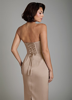 Azazie Fallyn Bridesmaid Dresses Taupe Sheath Corset Stretch Satin Dress image2