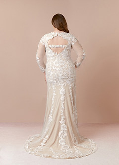 Azazie Dulce Amor Vestidos de novia Vestido de Blanco Diamante Nude de Tul de Corte Sirena con Encaje Cuello V image12