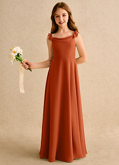 Azazie Puppy Girls Formal Blumenmädchenkleider A-Linie Plissee Chiffon Kleid Gebranntes Orange image4