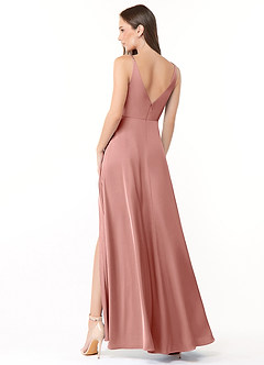 Azazie Dalilah Final Sale Rosette A-Line V-Neck Pleated Stretch Satin Dress image2