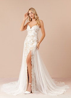 Azazie Mireya Wedding Dresses Diamond White Nude Sheath Sequins Tulle Dress image3