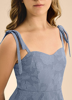 Azazie Rosey Junior Dusty Blue A-Line Sweetheart Neckline Floral Burnout Dress image8