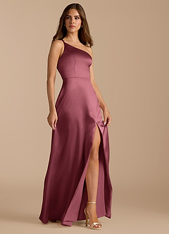 Azazie Trina Vestidos de damas de honor Vestido de Rosa Del Desierto de Satén Metálico de Corte en A con Hombro unilateral image6