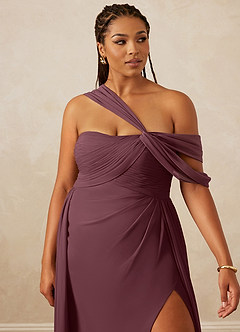 Christian Siriano Bridal for Azazie 1014 Bridesmaid Dresses Sangria A-Line Off the Shoulder Chiffon Dress image15