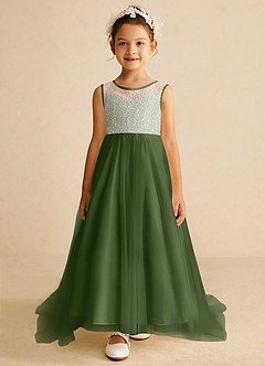 Azazie Tay Flower Girl Dresses Olive A-Line Sequins Tulle Dress image1