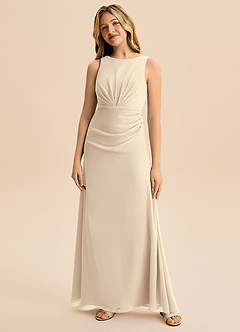 Azazie Floris Junior Vestido de Champán de Gasa de Corte en A con Plisado image4