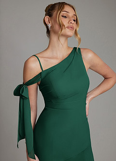 Azazie Aylin Bridesmaid Dresses Emerald Sheath Off the Shoulder Chiffon Dress image3